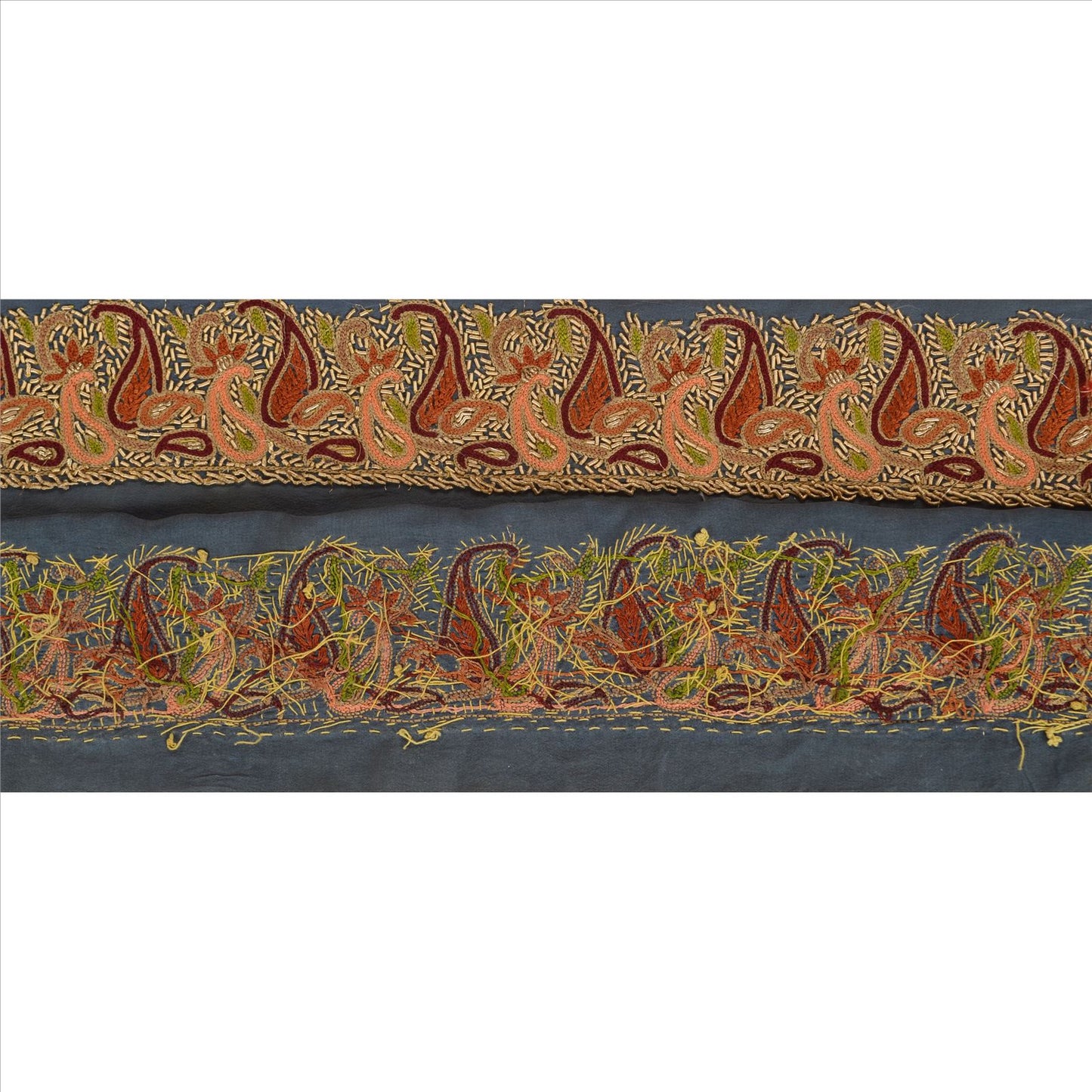 Sanskriti Vintage Sari Border Antique Hand Embroidered 1 Yd Indian Trim Sewing Grey Lace