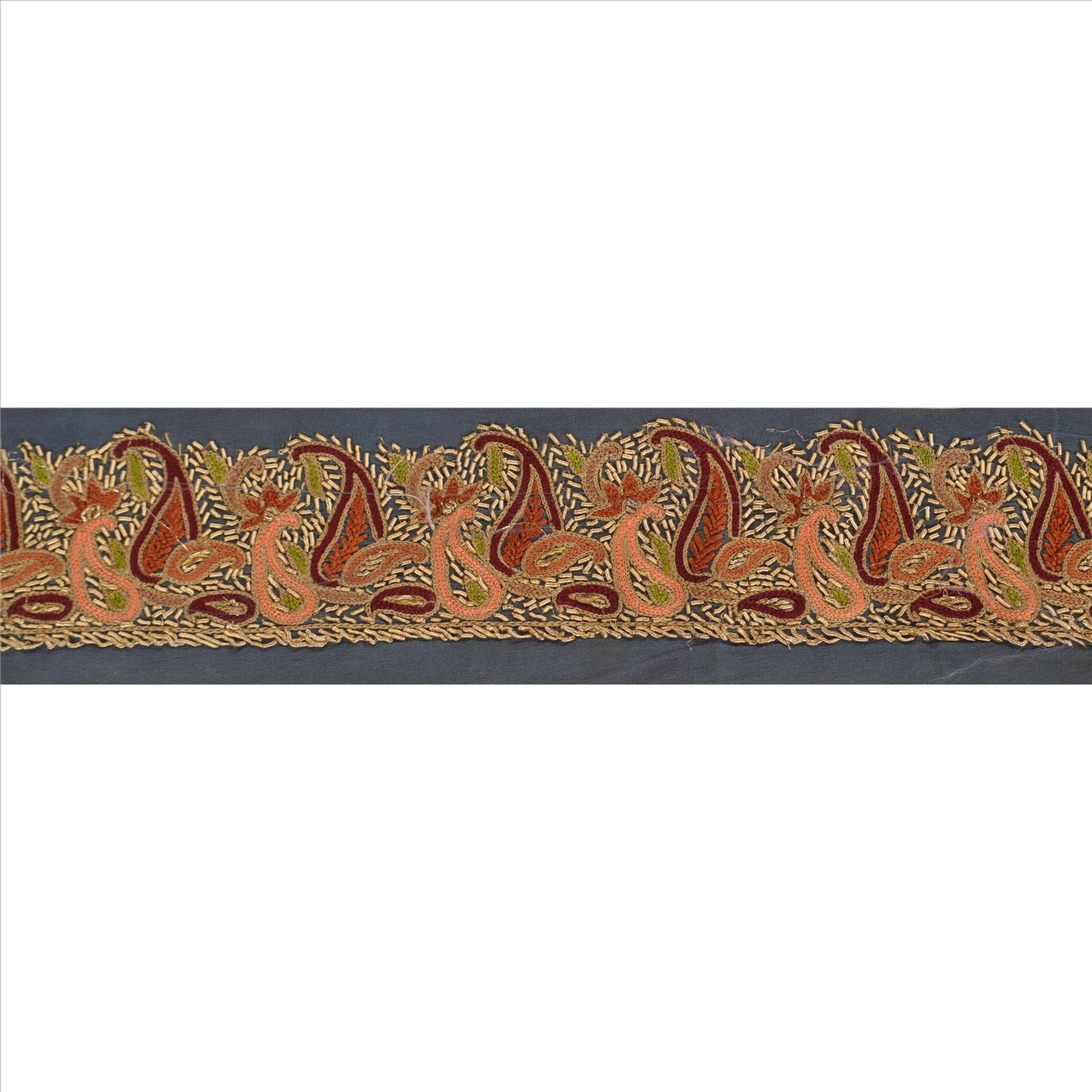 Sanskriti Vintage Sari Border Antique Hand Embroidered 1 Yd Indian Trim Sewing Grey Lace