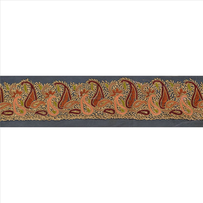 Sanskriti Vintage Sari Border Antique Hand Embroidered 1 Yd Indian Trim Sewing Grey Lace