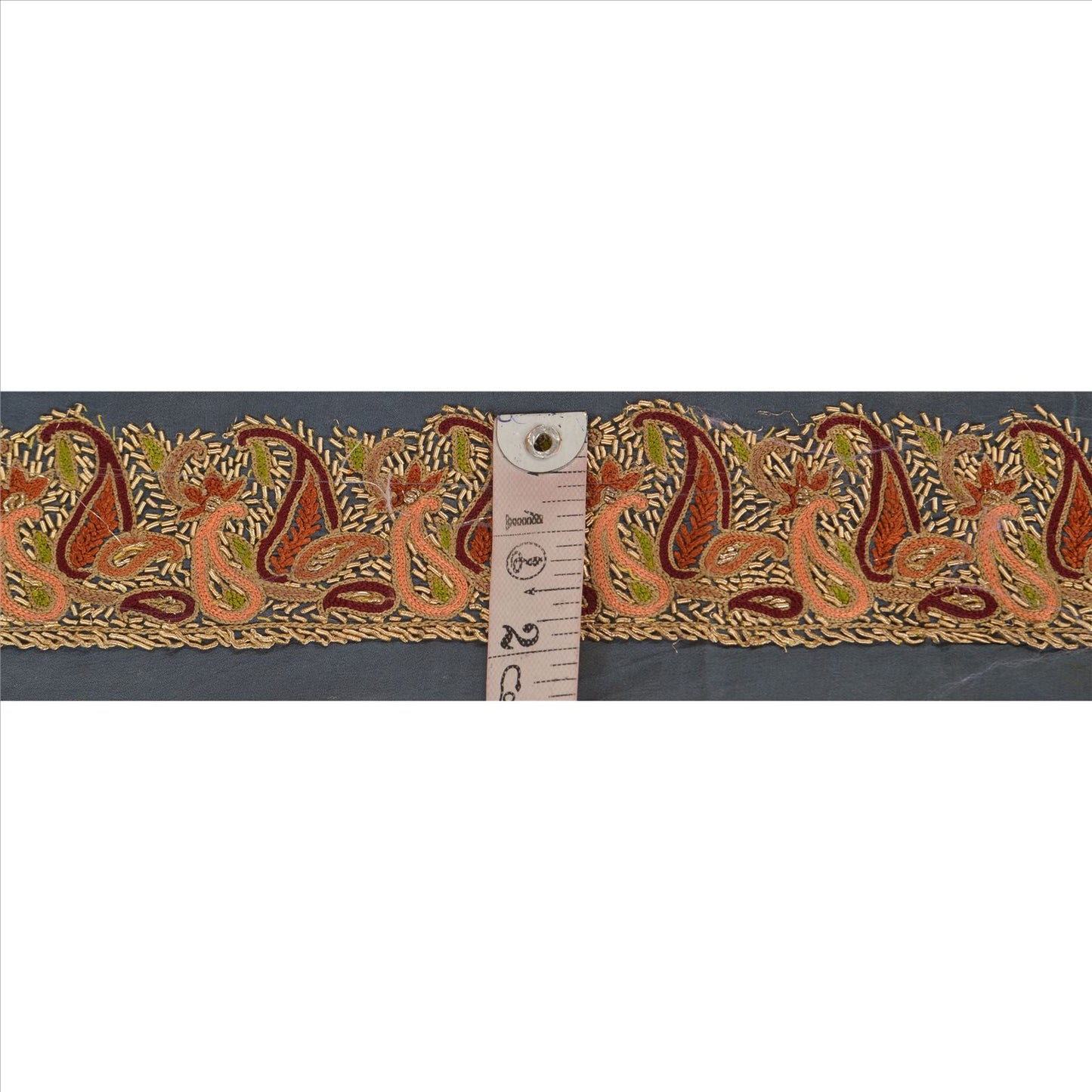 Sanskriti Vintage Sari Border Antique Hand Embroidered 1 Yd Indian Trim Sewing Grey Lace