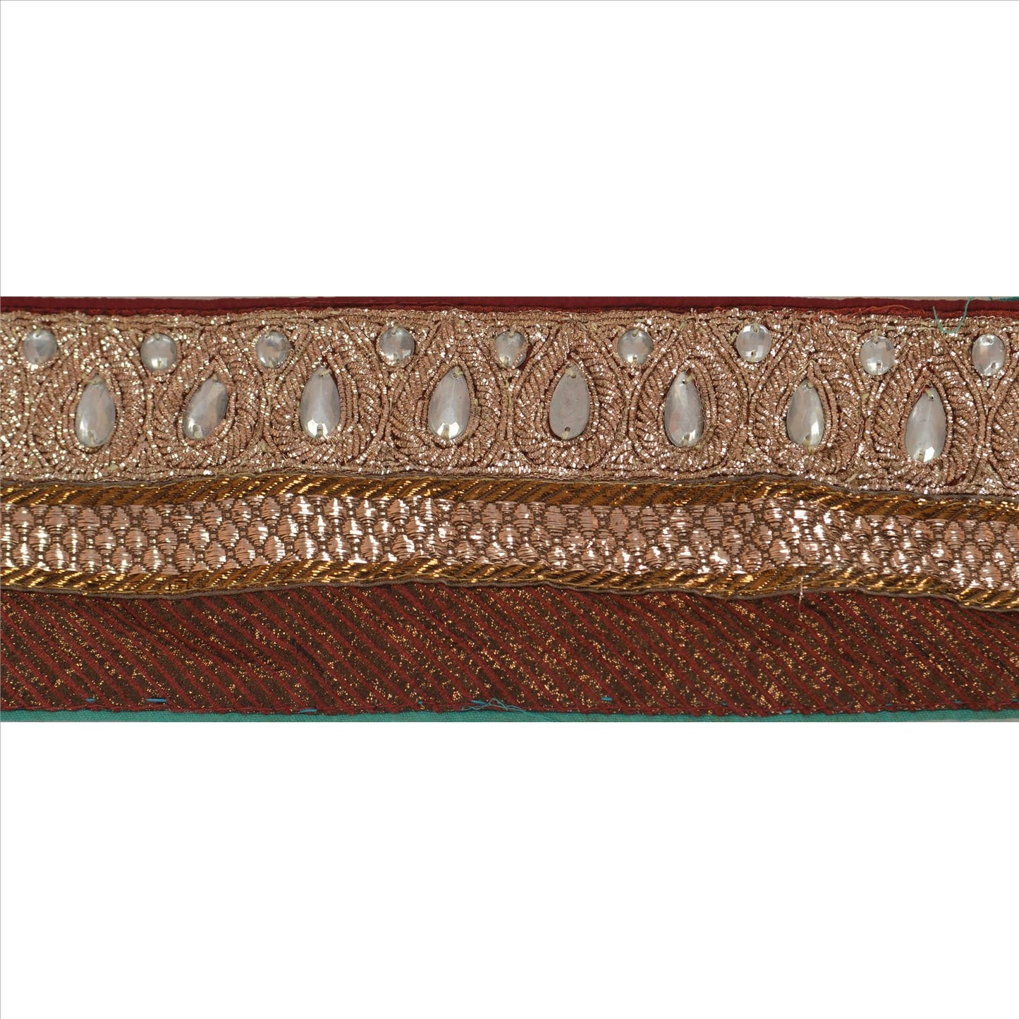 Sanskriti Vintage Sari Border Hand Beaded 1 Yd Indian Trim Sewing Green Lace