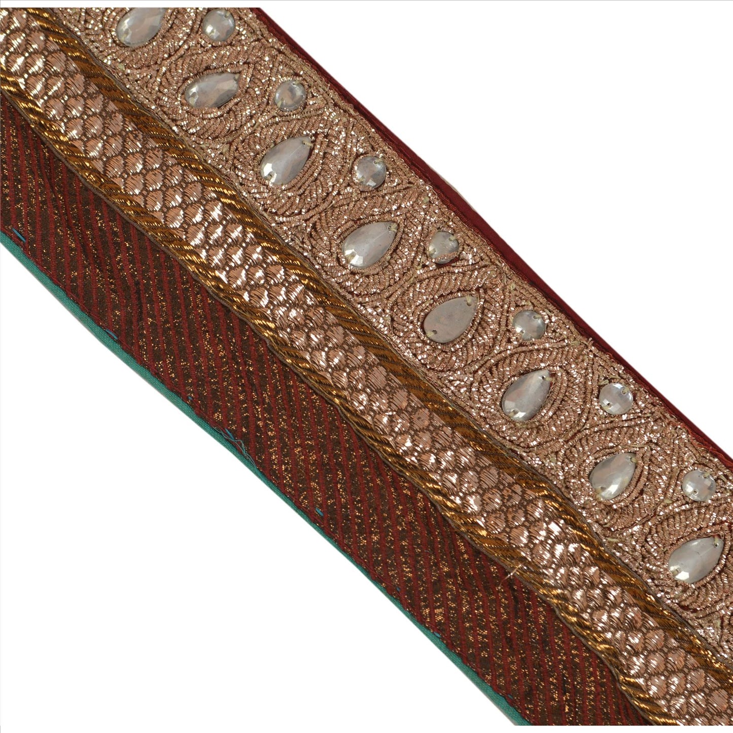 Sanskriti Vintage Sari Border Hand Beaded 1 Yd Indian Trim Sewing Green Lace