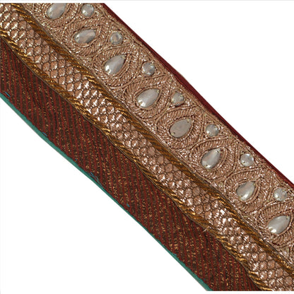 Sanskriti Vintage Sari Border Hand Beaded 1 Yd Indian Trim Sewing Green Lace