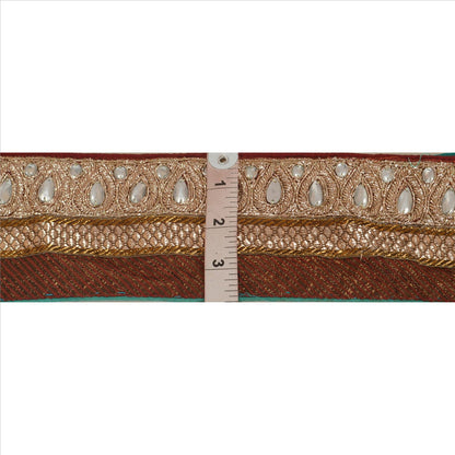 Sanskriti Vintage Sari Border Hand Beaded 1 Yd Indian Trim Sewing Green Lace