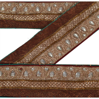 Sanskriti Vintage Sari Border Hand Beaded 1 Yd Indian Trim Sewing Green Lace