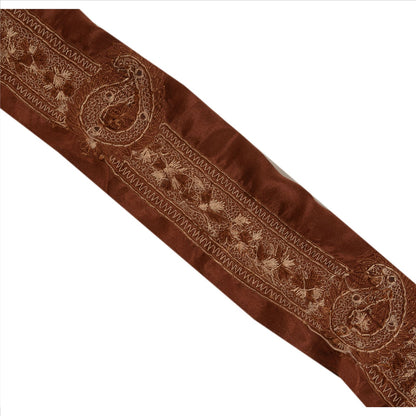 Sanskriti Vintage Sari Border Hand Beaded 1 Yd Indian Trim Sewing Brown Lace