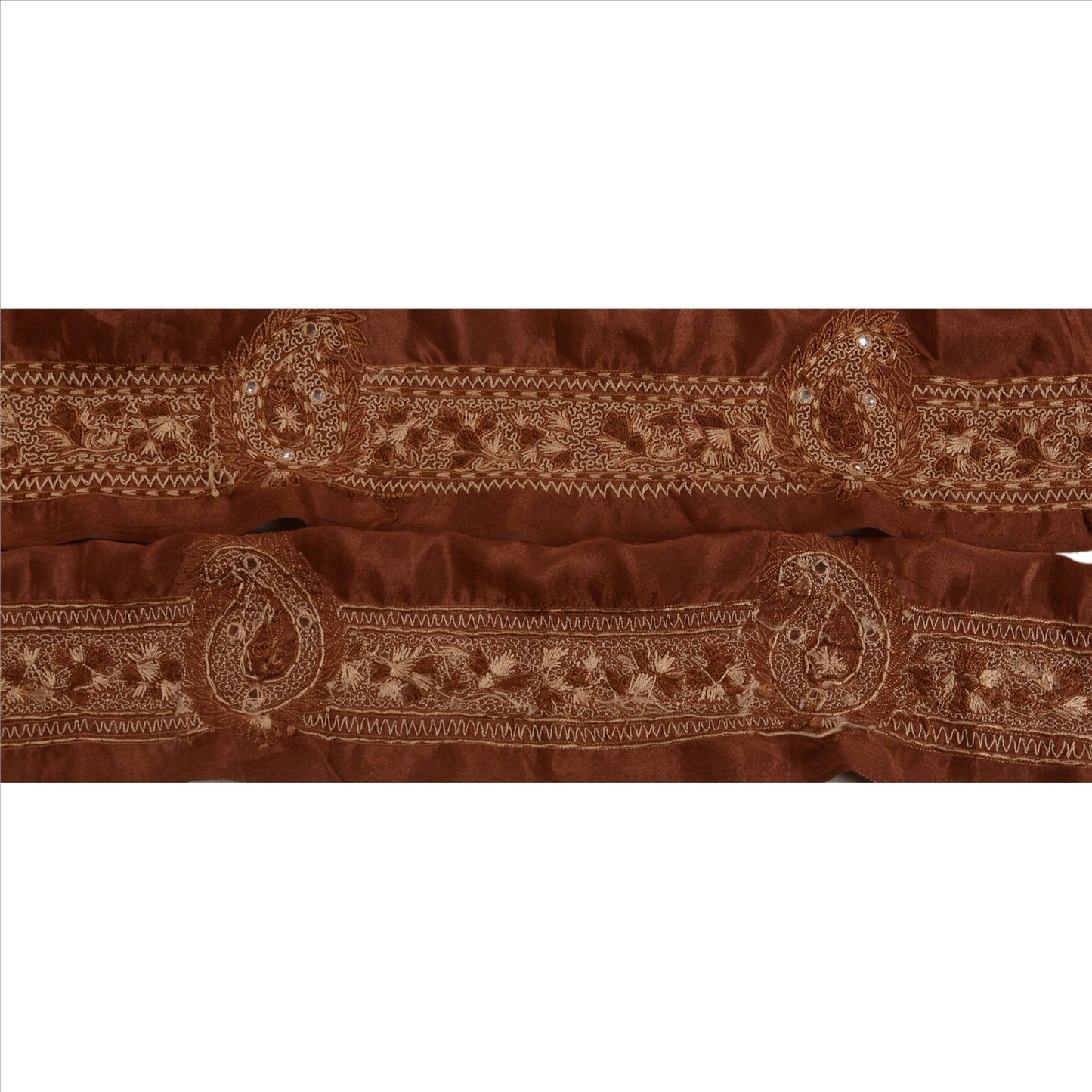 Sanskriti Vintage Sari Border Hand Beaded 1 Yd Indian Trim Sewing Brown Lace