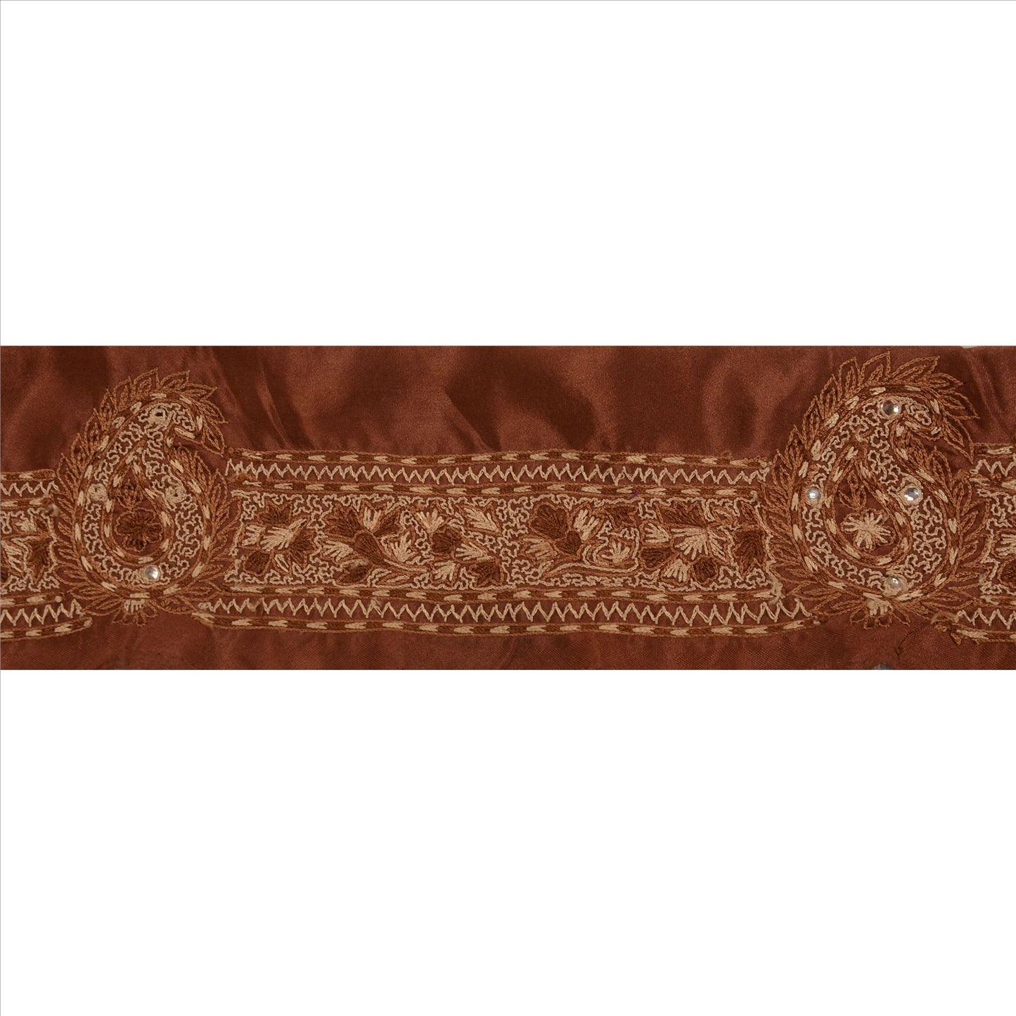 Sanskriti Vintage Sari Border Hand Beaded 1 Yd Indian Trim Sewing Brown Lace