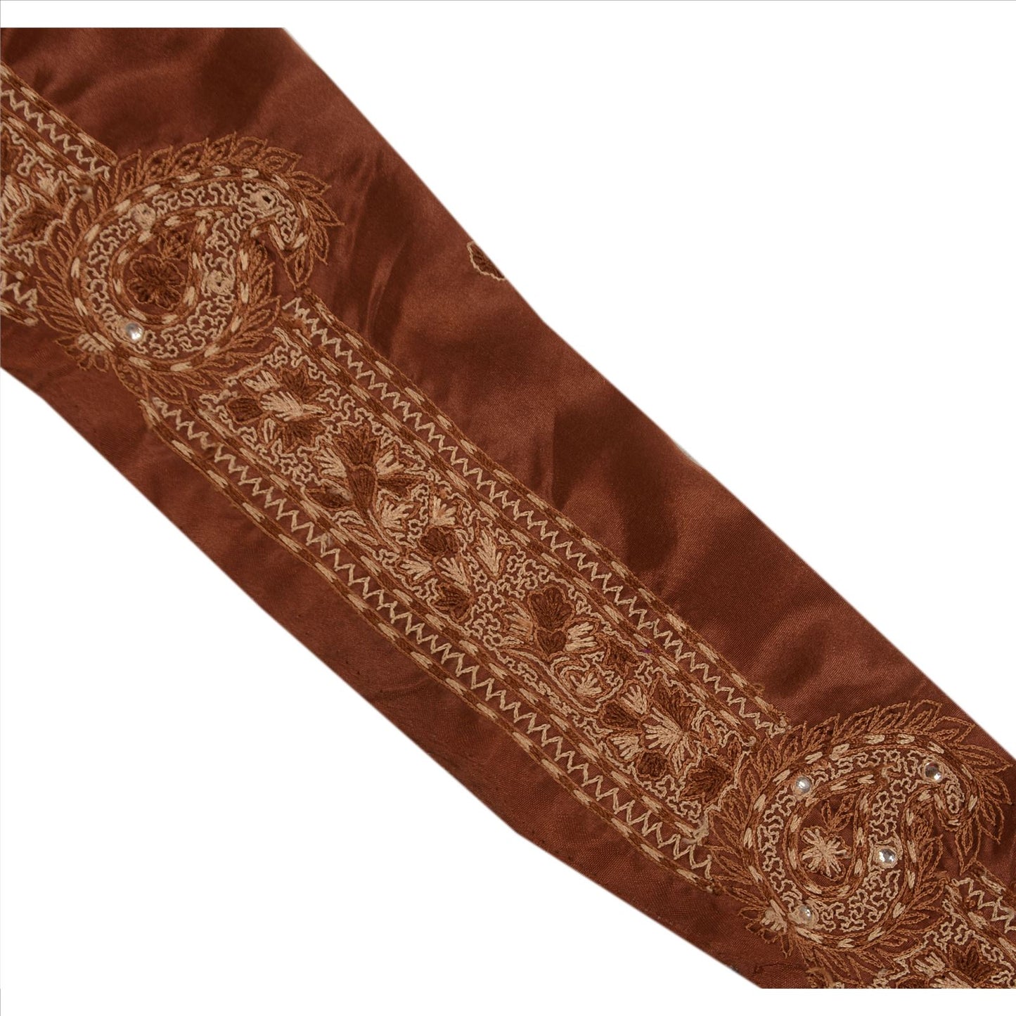 Sanskriti Vintage Sari Border Hand Beaded 1 Yd Indian Trim Sewing Brown Lace