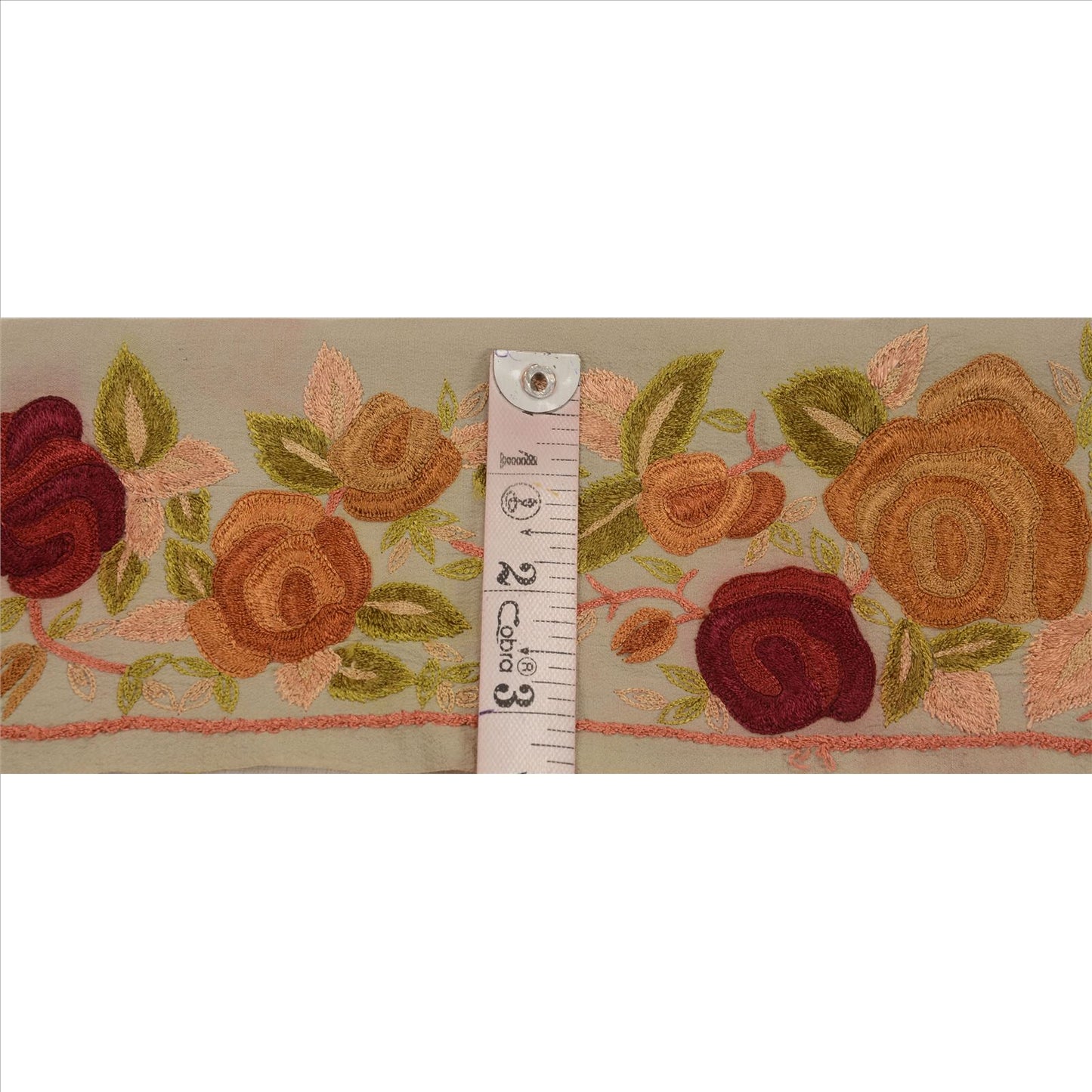 Sanskriti Vintage Sari Border Hand Embroidered 1 Yd Trim Sewing Pale Cream Lace