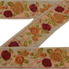 Sanskriti Vintage Sari Border Hand Embroidered 1 Yd Trim Sewing Pale Cream Lace