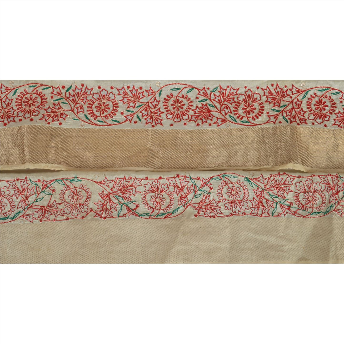 Sanskriti Vintage Sari Border Hand Embroided Woven Brocade 1 Yd Trim Sewing Lace