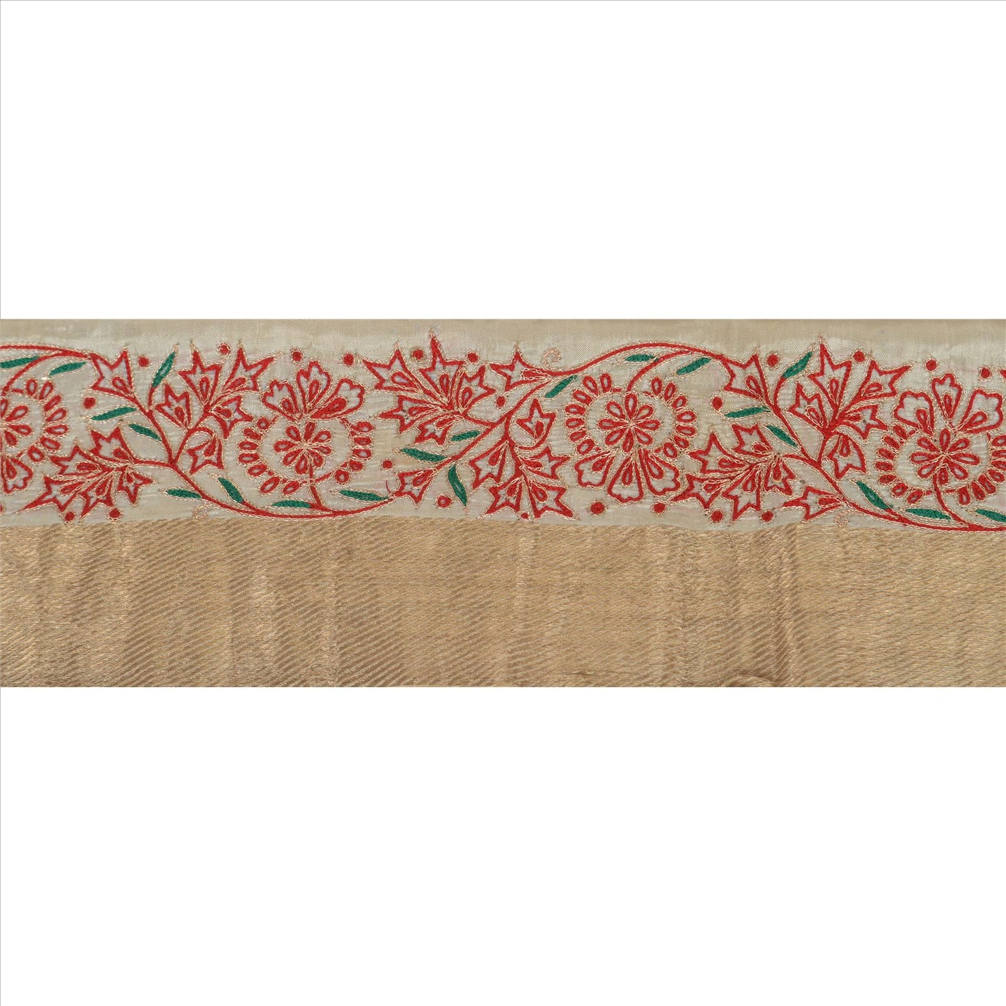 Sanskriti Vintage Sari Border Hand Embroided Woven Brocade 1 Yd Trim Sewing Lace