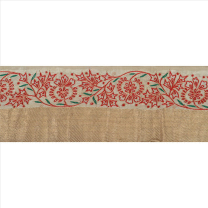 Sanskriti Vintage Sari Border Hand Embroided Woven Brocade 1 Yd Trim Sewing Lace