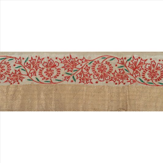Sanskriti Vintage Sari Border Hand Embroided Woven Brocade 1 Yd Trim Sewing Lace