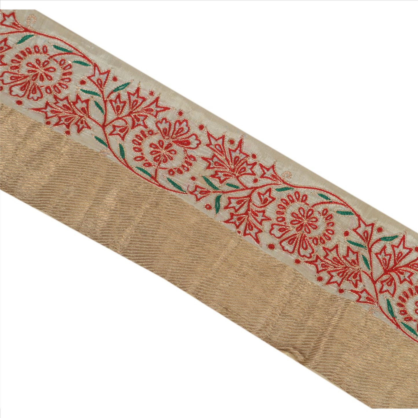 Sanskriti Vintage Sari Border Hand Embroided Woven Brocade 1 Yd Trim Sewing Lace