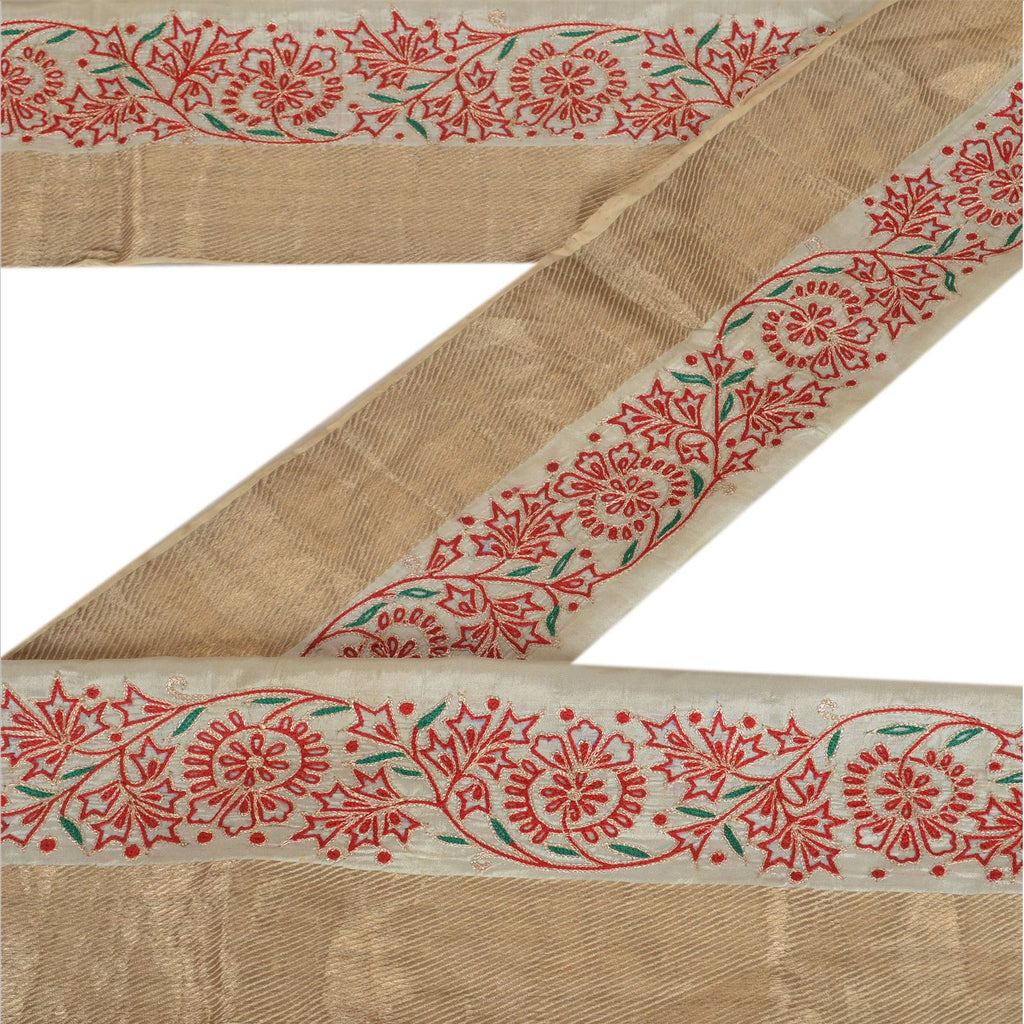 Sanskriti Vintage Sari Border Hand Embroided Woven Brocade 1 Yd Trim Sewing Lace