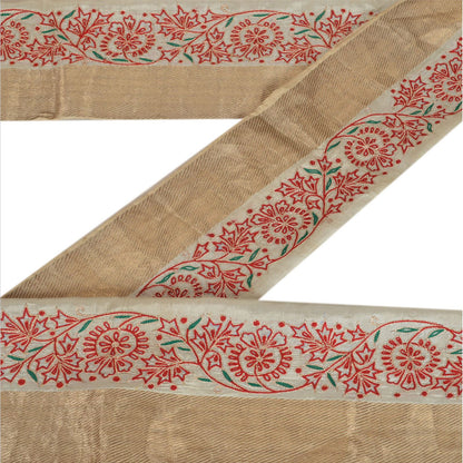 Sanskriti Vintage Sari Border Hand Embroided Woven Brocade 1 Yd Trim Sewing Lace