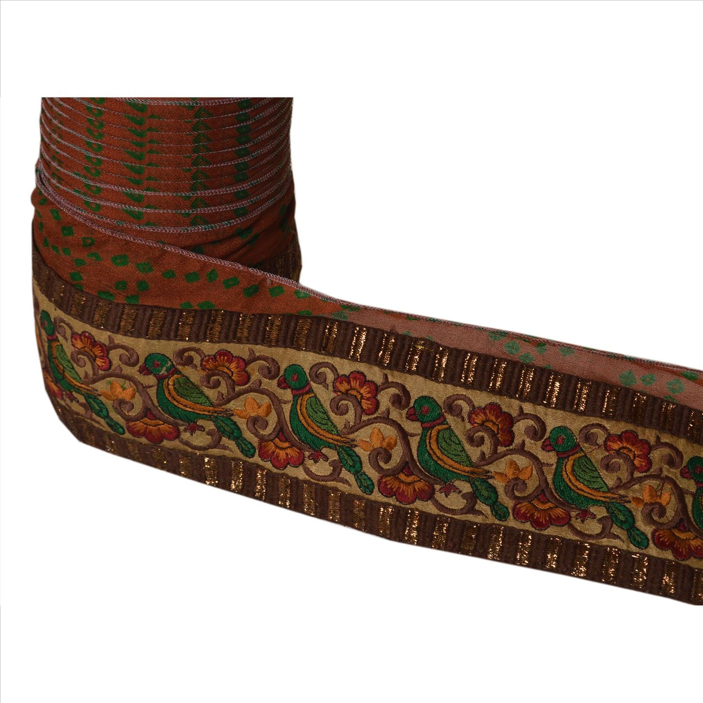 Sanskriti Vintage Sari Border Embroidered 1 Yd Trim Sewing Brown Bandhani Lace