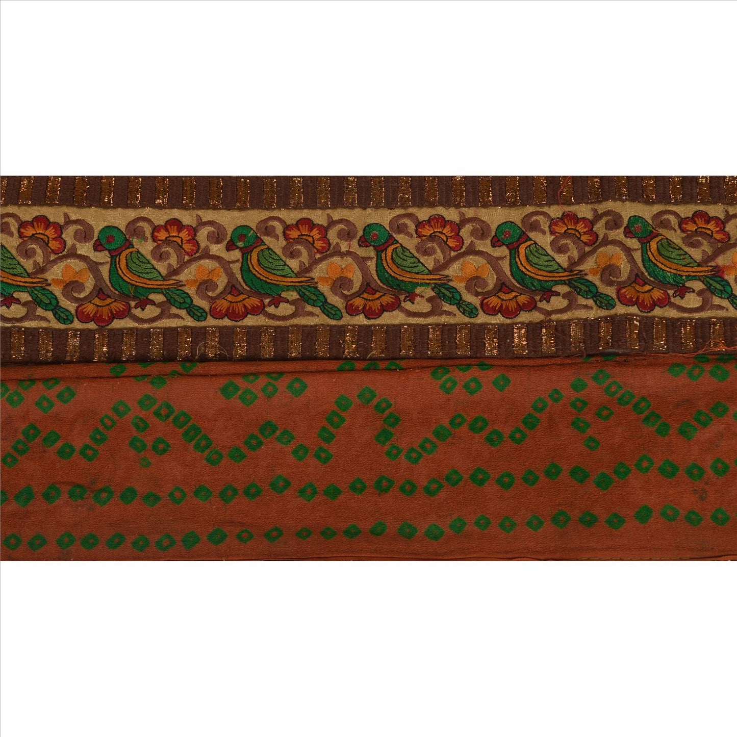 Sanskriti Vintage Sari Border Embroidered 1 Yd Trim Sewing Brown Bandhani Lace