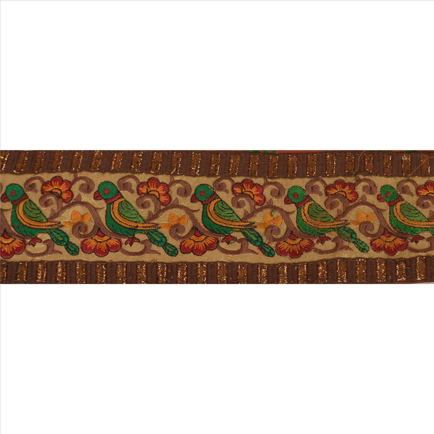 Sanskriti Vintage Sari Border Embroidered 1 Yd Trim Sewing Brown Bandhani Lace