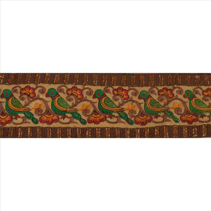 Sanskriti Vintage Sari Border Embroidered 1 Yd Trim Sewing Brown Bandhani Lace