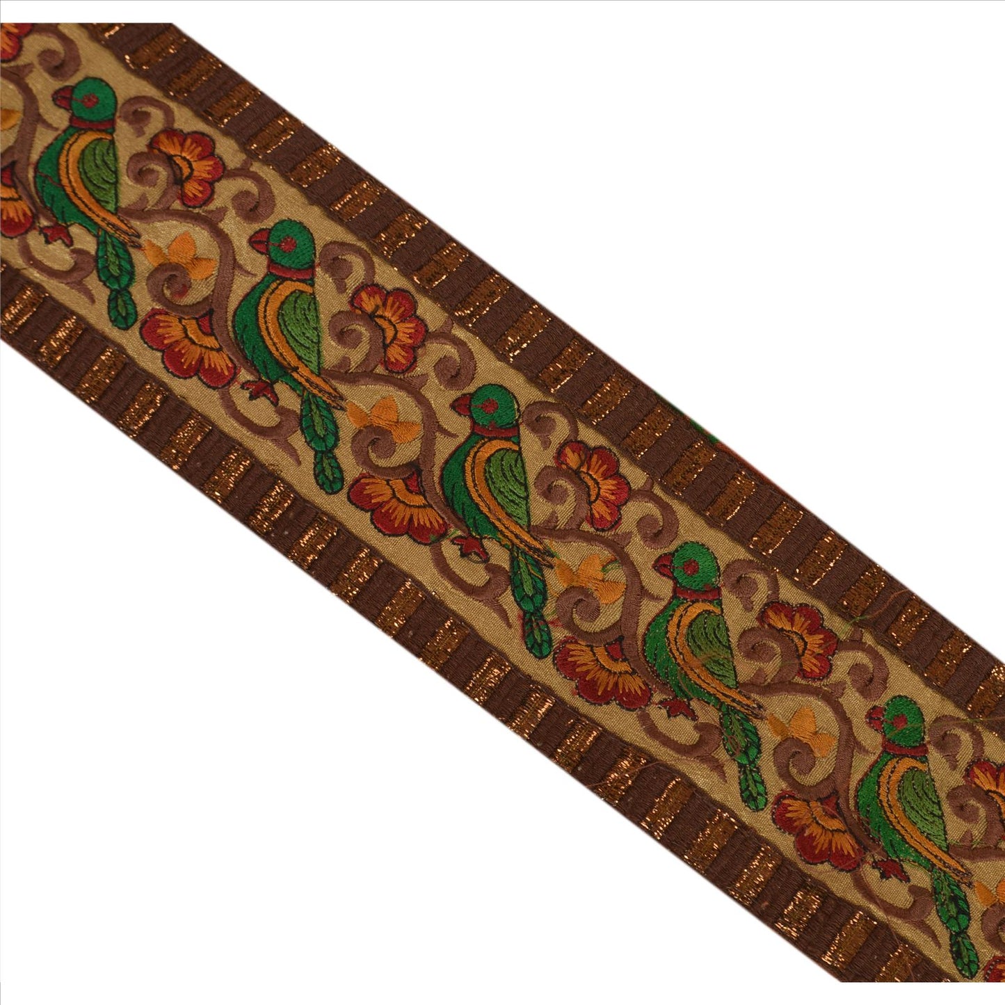 Sanskriti Vintage Sari Border Embroidered 1 Yd Trim Sewing Brown Bandhani Lace