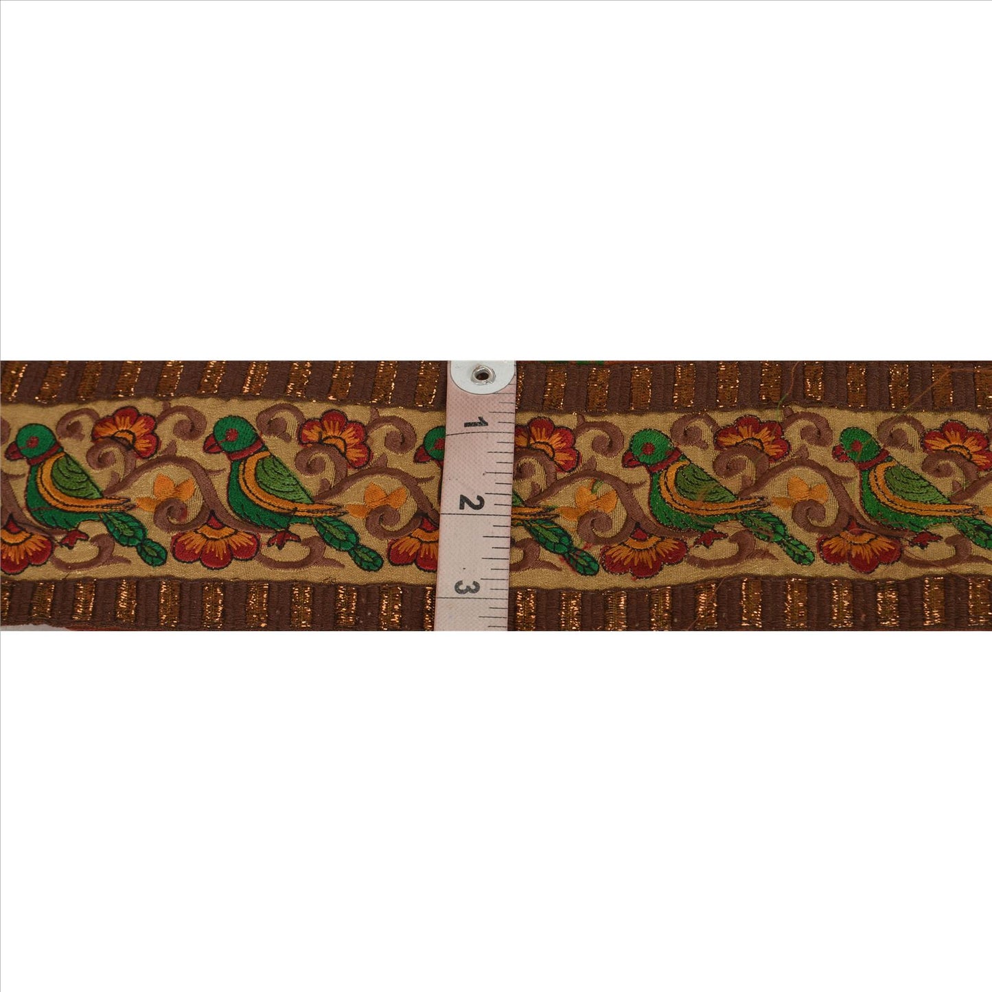 Sanskriti Vintage Sari Border Embroidered 1 Yd Trim Sewing Brown Bandhani Lace
