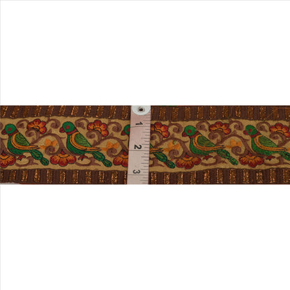 Sanskriti Vintage Sari Border Embroidered 1 Yd Trim Sewing Brown Bandhani Lace