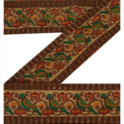Sanskriti Vintage Sari Border Embroidered 1 Yd Trim Sewing Brown Bandhani Lace