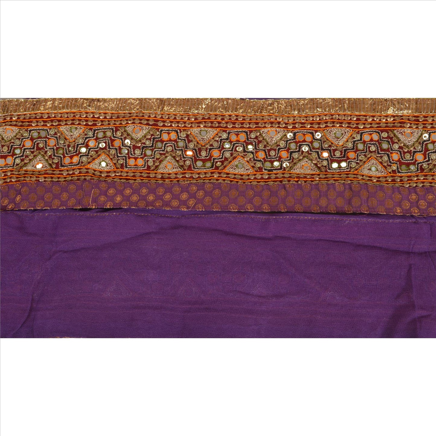 Sanskriti Vintage Sari Border Hand Beaded 1 Yd Trim Sewing Purple Mirror Lace
