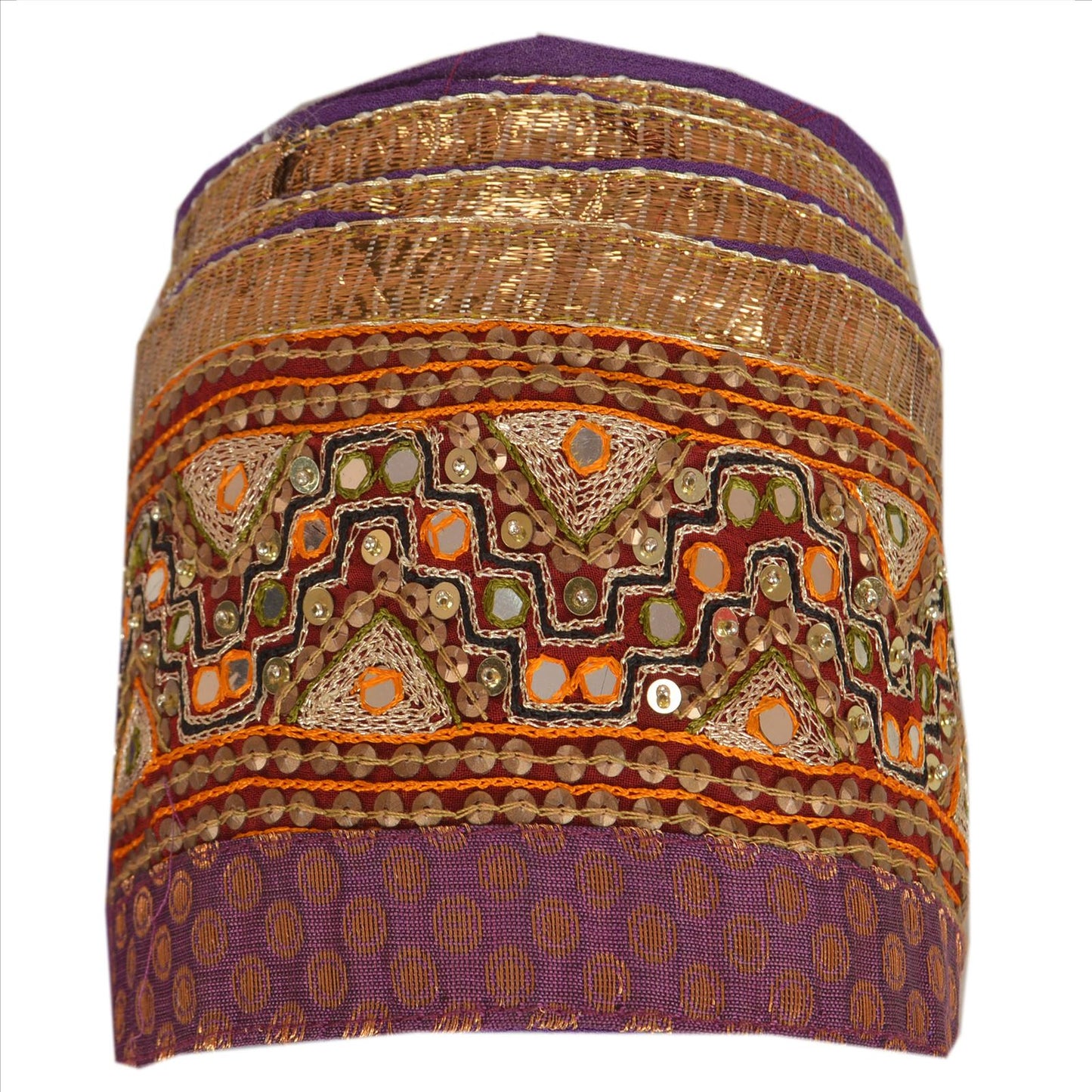 Sanskriti Vintage Sari Border Hand Beaded 1 Yd Trim Sewing Purple Mirror Lace