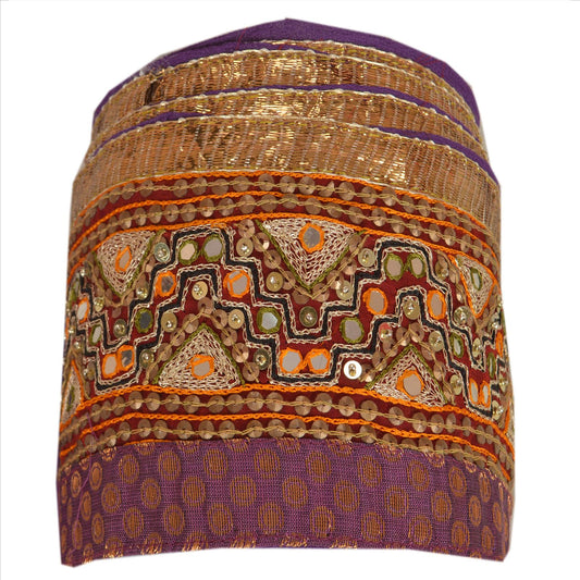 Sanskriti Vintage Sari Border Hand Beaded 1 Yd Trim Sewing Purple Mirror Lace