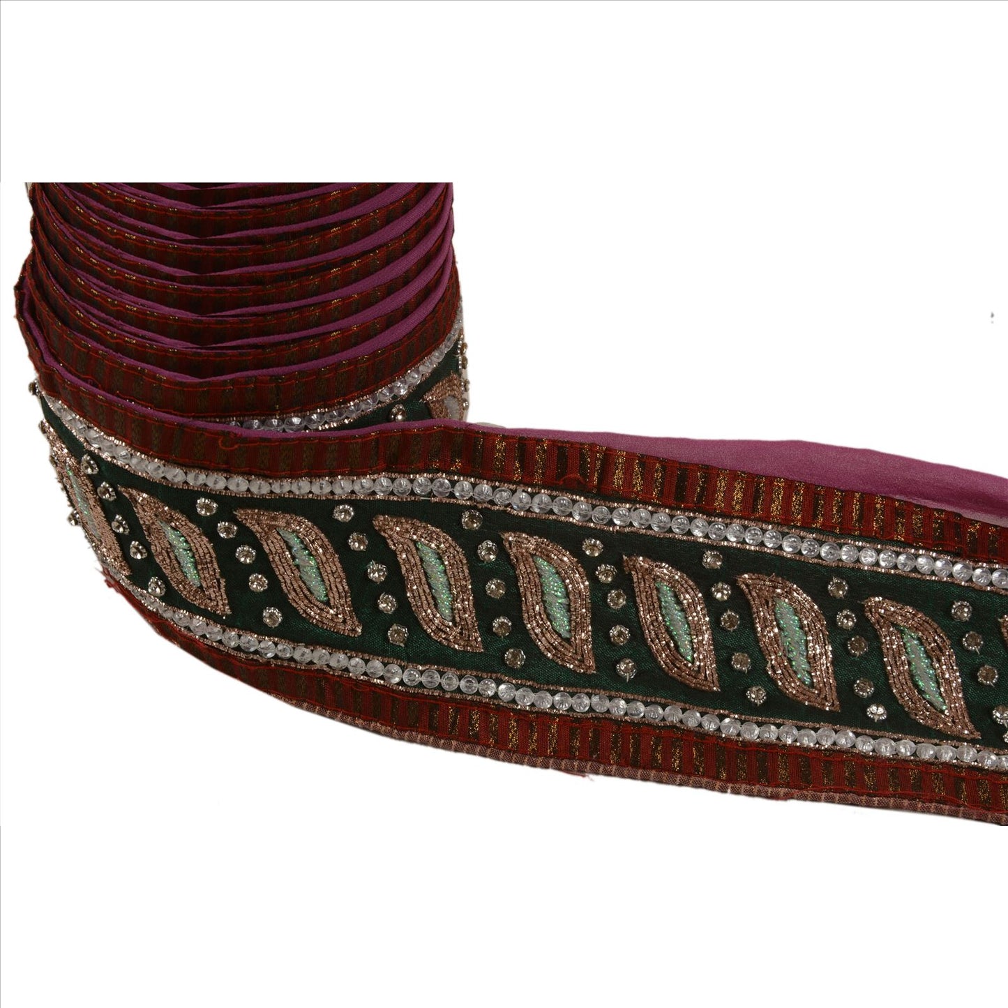 Sanskriti Vintage Sari Border Hand Beaded 1 Yd Indian Trim Sewing Purple Lace