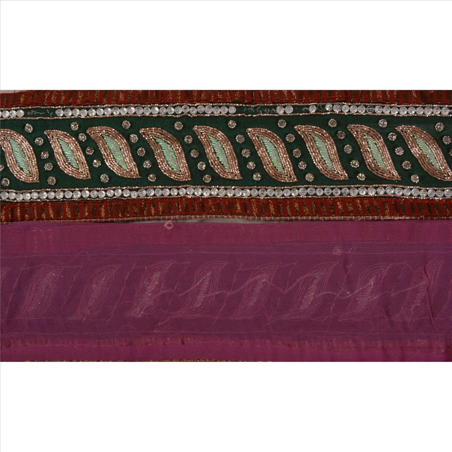 Sanskriti Vintage Sari Border Hand Beaded 1 Yd Indian Trim Sewing Purple Lace