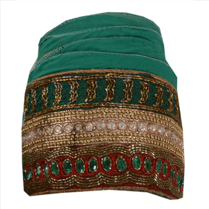 Sanskriti Vintage Sari Border Hand Beaded 1Yd Trim Sewing Green Rhinestone Lace
