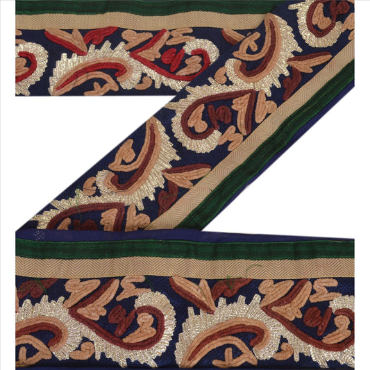 Sanskriti Vintage Saree Border Embroidered 1 Yd Indian Trim Sewing Blue Lace