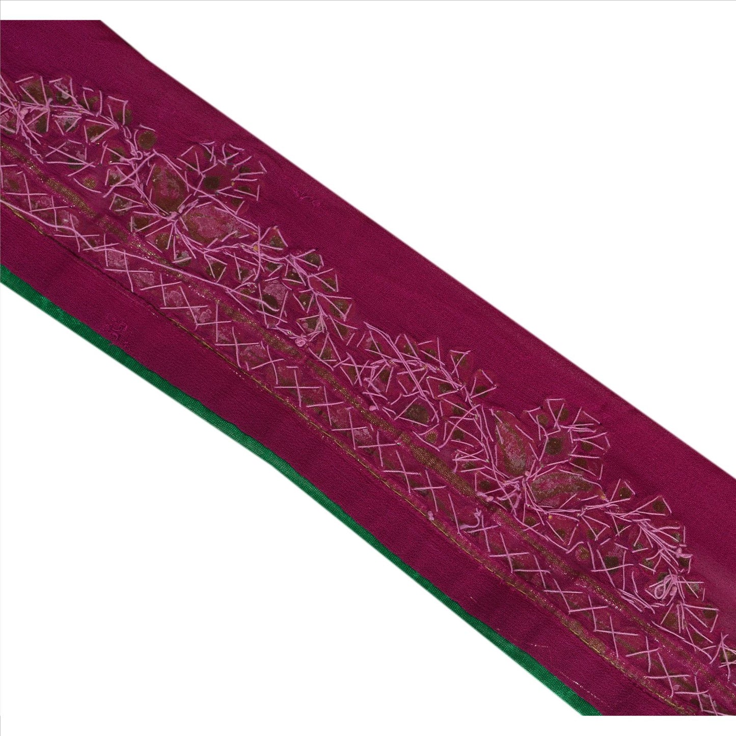 Sanskriti Vintage Sari Border Hand Beaded 1 Yd Indian Trim Sewing Purple Lace