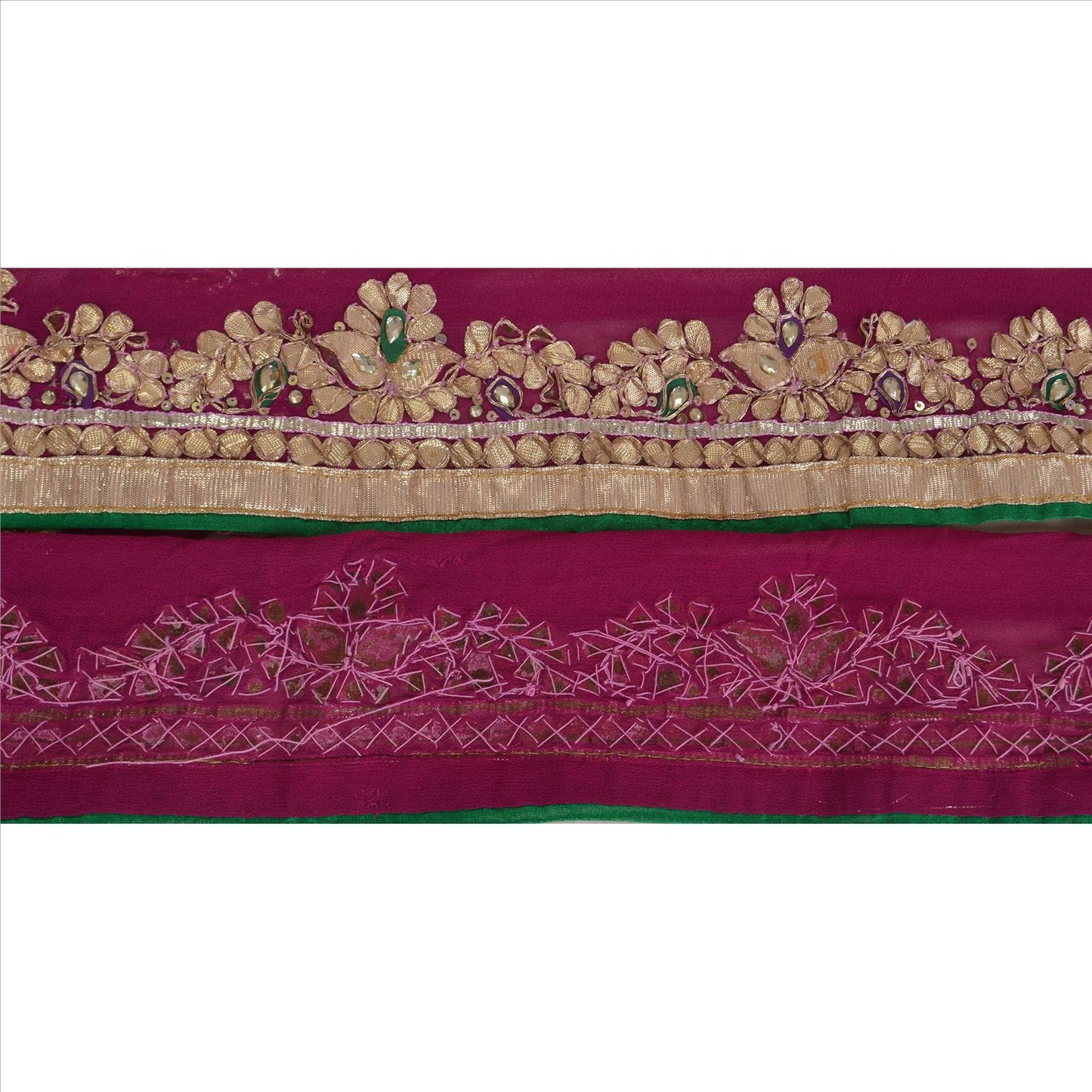 Sanskriti Vintage Sari Border Hand Beaded 1 Yd Indian Trim Sewing Purple Lace