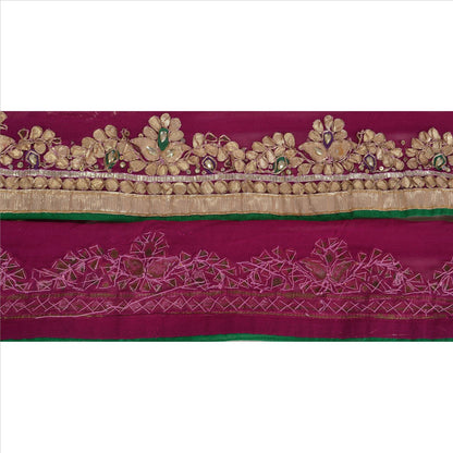 Sanskriti Vintage Sari Border Hand Beaded 1 Yd Indian Trim Sewing Purple Lace