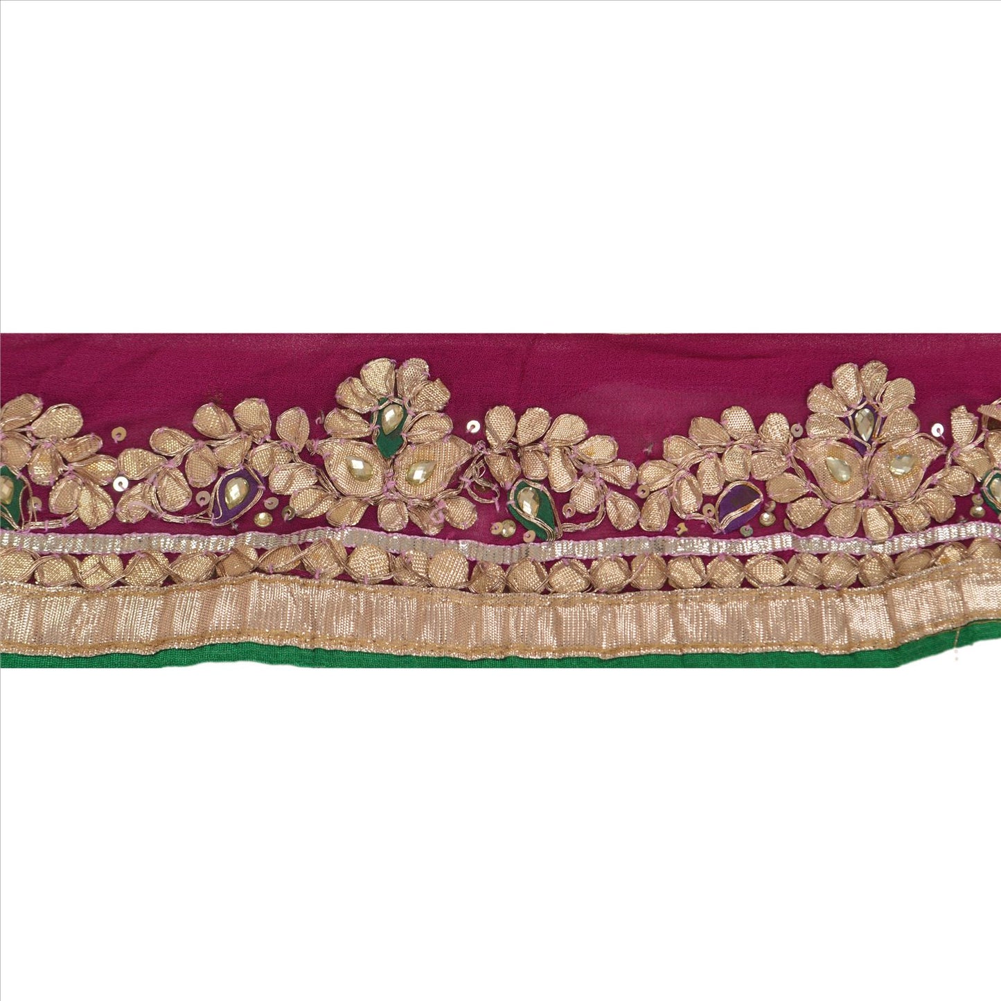 Sanskriti Vintage Sari Border Hand Beaded 1 Yd Indian Trim Sewing Purple Lace