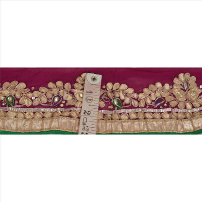Sanskriti Vintage Sari Border Hand Beaded 1 Yd Indian Trim Sewing Purple Lace