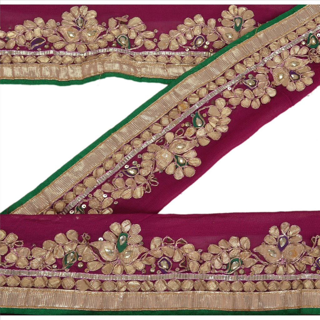 Sanskriti Vintage Sari Border Hand Beaded 1 Yd Indian Trim Sewing Purple Lace