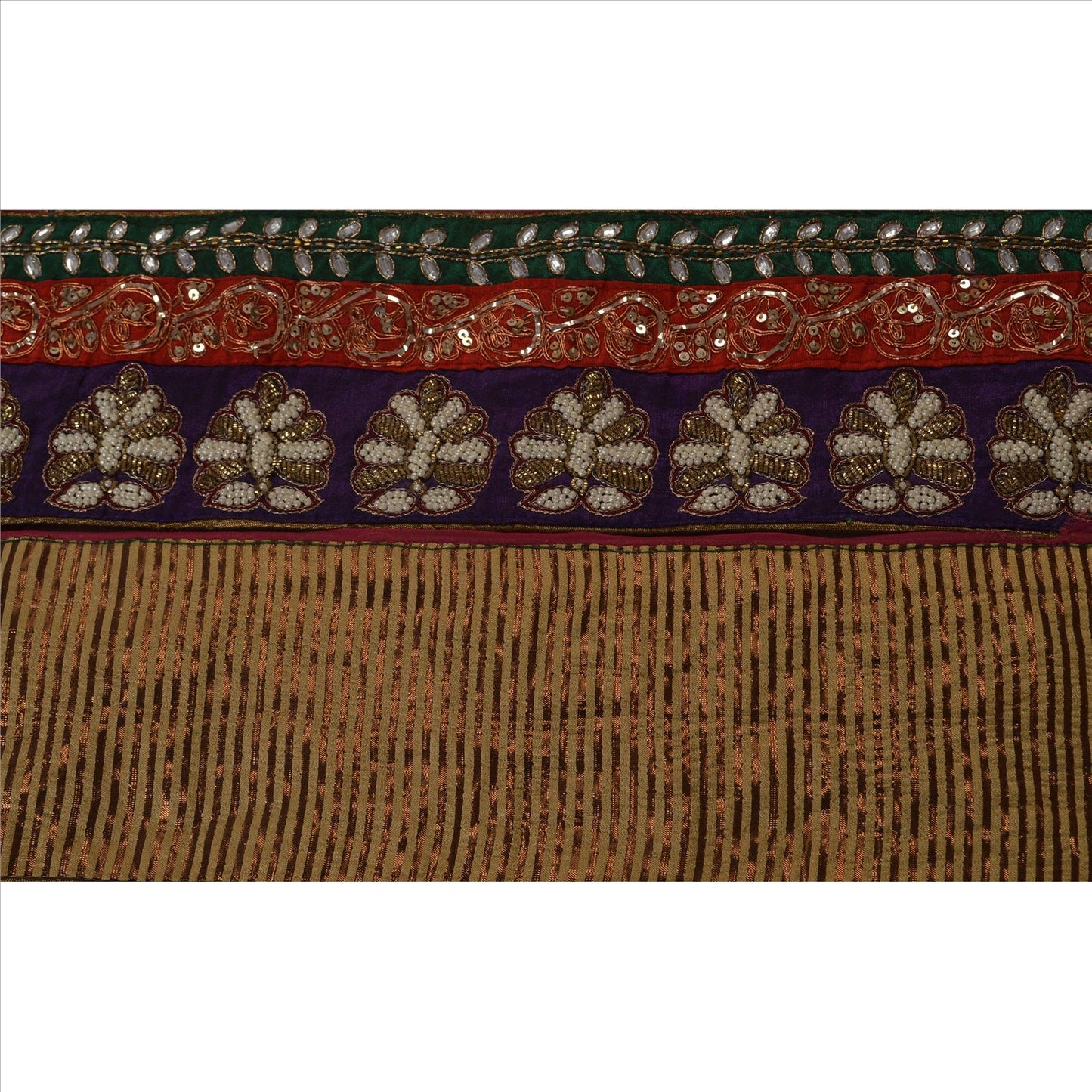 Sanskriti Vintage Sari Border Hand Beaded 1 Yd Indian Trim Sewing Maroon Lace