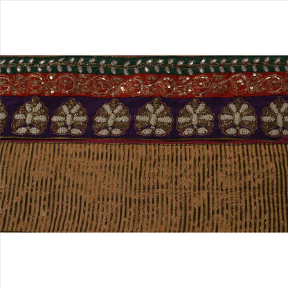Sanskriti Vintage Sari Border Hand Beaded 1 Yd Indian Trim Sewing Maroon Lace