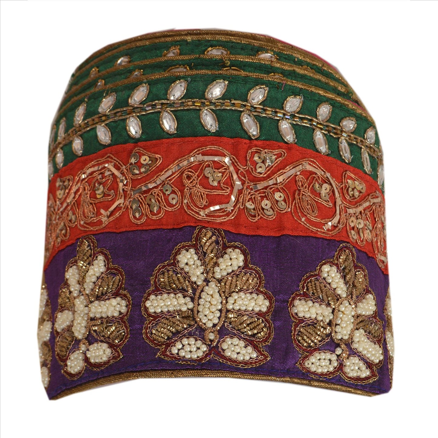 Sanskriti Vintage Sari Border Hand Beaded 1 Yd Indian Trim Sewing Maroon Lace