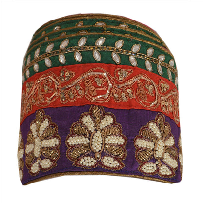 Sanskriti Vintage Sari Border Hand Beaded 1 Yd Indian Trim Sewing Maroon Lace