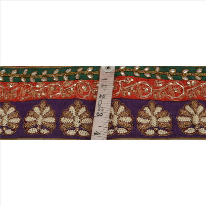 Sanskriti Vintage Sari Border Hand Beaded 1 Yd Indian Trim Sewing Maroon Lace