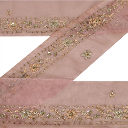 Sanskriti Vintage Sari Border Hand Beaded 1Yd Indian Trim Dã©Cor Ribbon Pink Lace