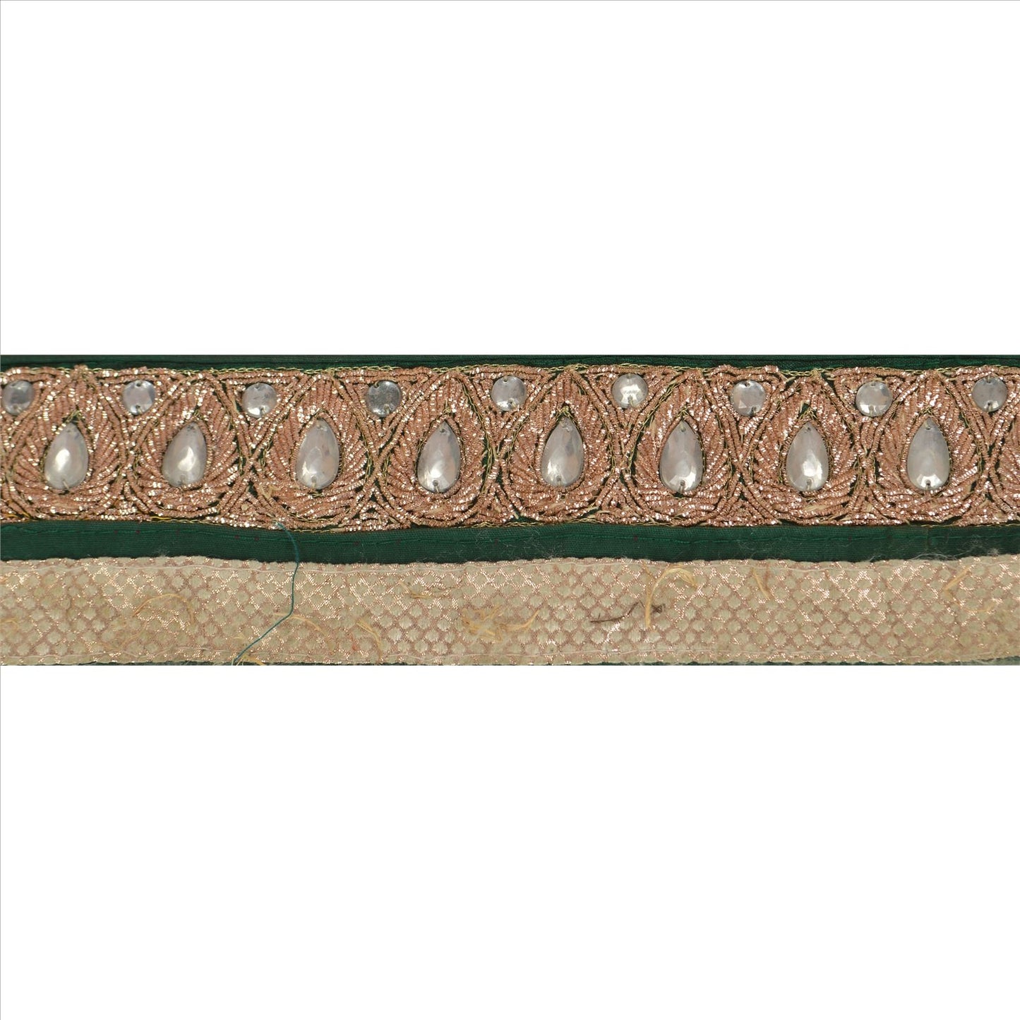 Sanskriti Vintage Sari Border Hand Beaded 1 Yd Indian Trim Sewing Green Lace